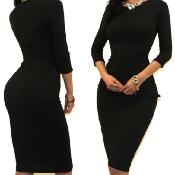 Got Style Elise Black 3/4 Sleeve Bodycon Party Cocktail Dress - Picture 2 of 3